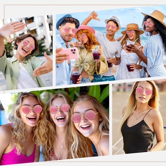 Chrorine Women's Gold Frame Pink Lens Hippie Round 70s Retro Sun Glasses - Picture 6 of 6